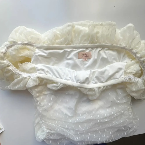 Camila Coelho Eva Mini Dress Ruched Mesh White Ivory Size Medium - Picture 5 of 14